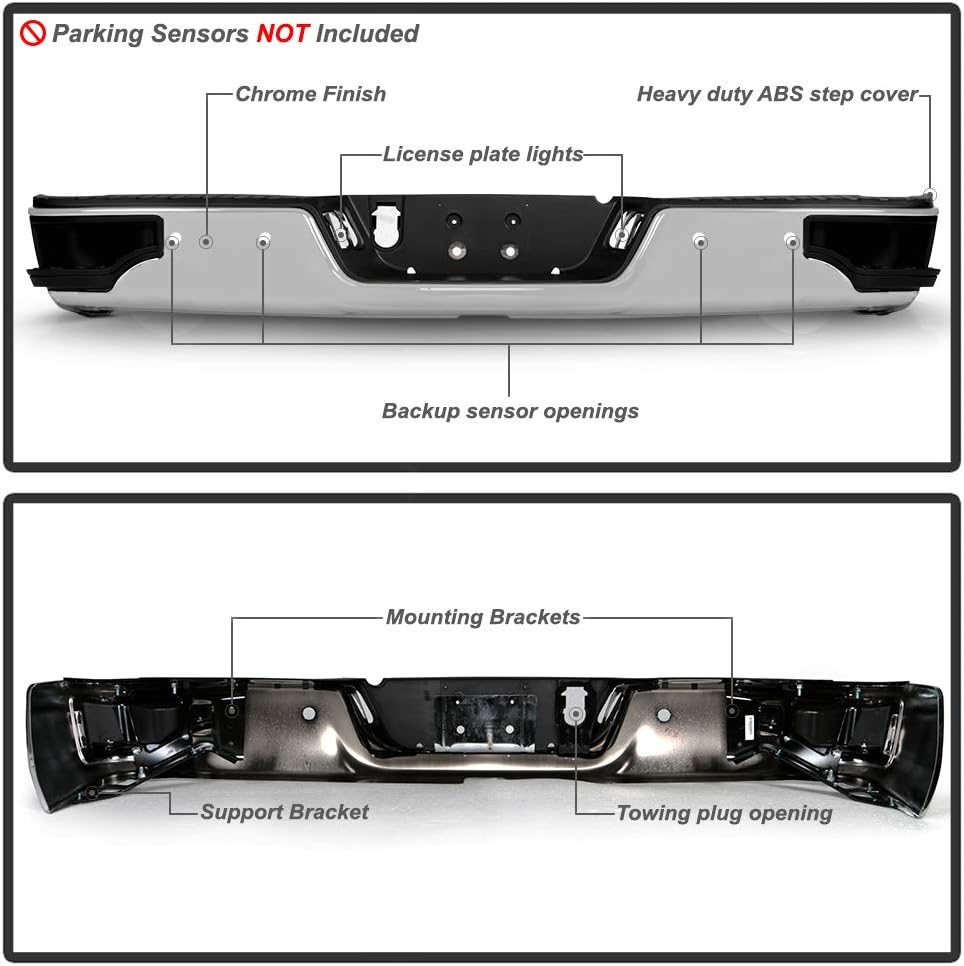 Chrome Rear Bumper Assembly with Sensor Hole E286