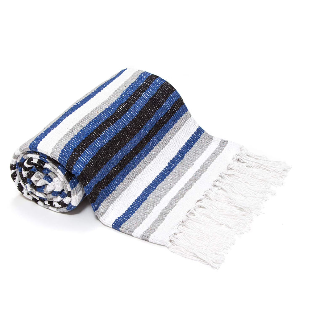 Blue Striped Woven Cotton Yoga Blanket V561835
