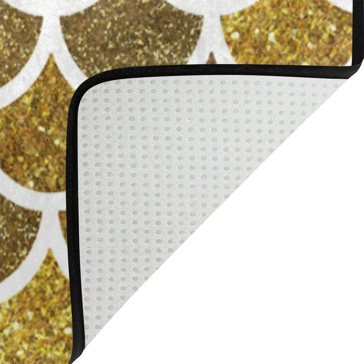 Mermaid Scales Glitter Print Lightweight Carpet Mats, 6'8" x 4'10" Area Soft Rugs Floor Mat Rug P815