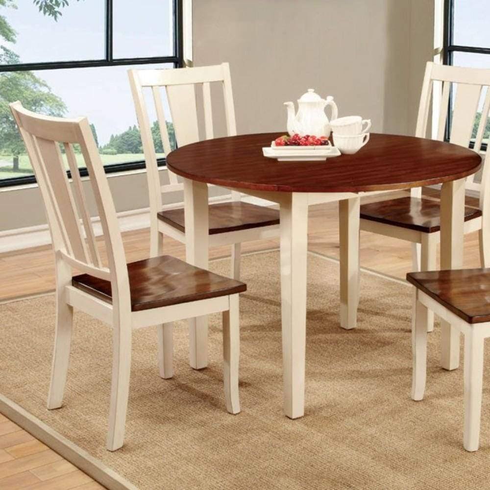Vintage White and Cherry Round Drop Leaf Dining Table L14364