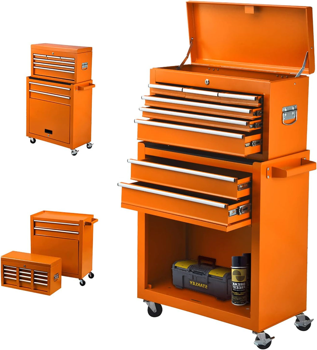 Orange 8 Drawer Rolling Tool Chest with Wheels and Locks U1994