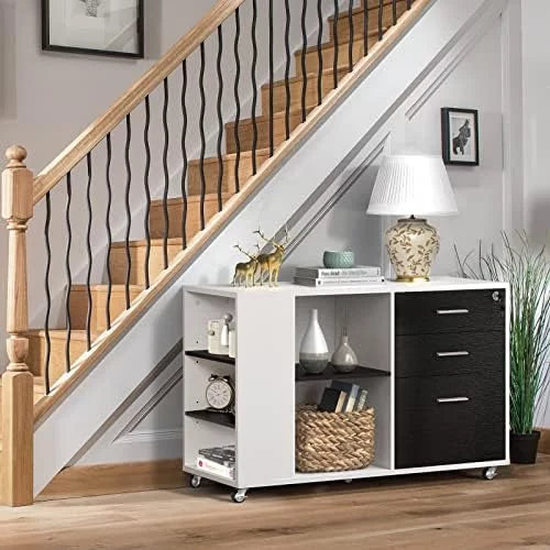 Black & White 3 Drawer Wood File Cabinet with Lock A2127