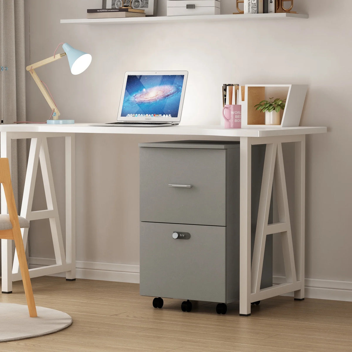 White Gray 2 Drawer Rolling File Cabinet Q3865