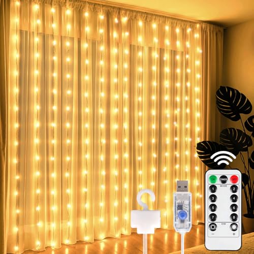 300 LED Fairy Curtain Lights, 9.8ft x 9.8ft Battery Operated Blue String Hanging Lights C7993