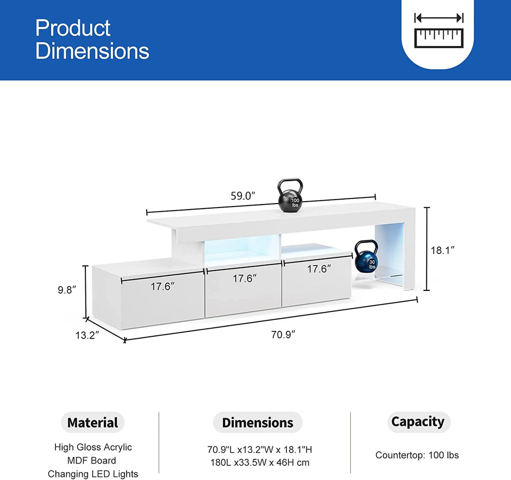 White High Glossy LED TV Stand with 3 Cabinets I87787