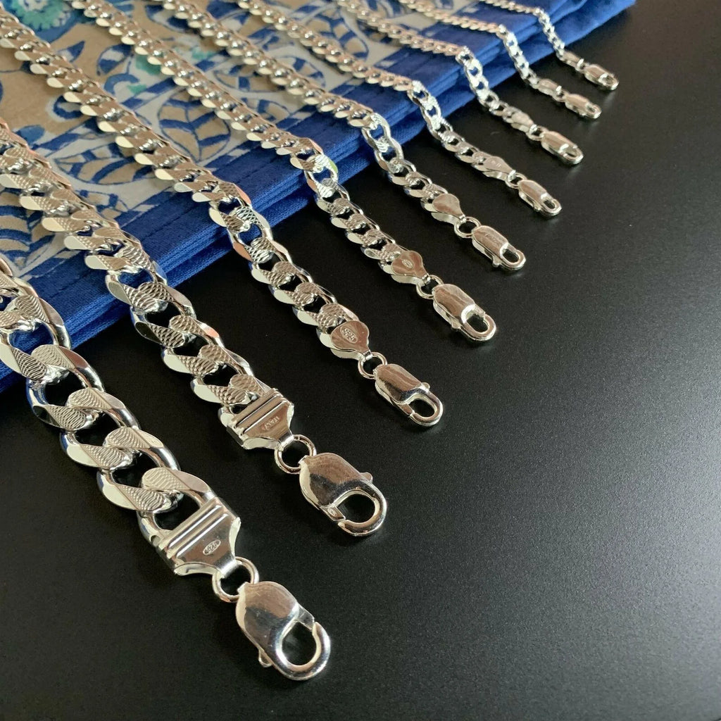 Real Solid 925 Sterling Silver Cuban Curb Chain Necklace J493062
