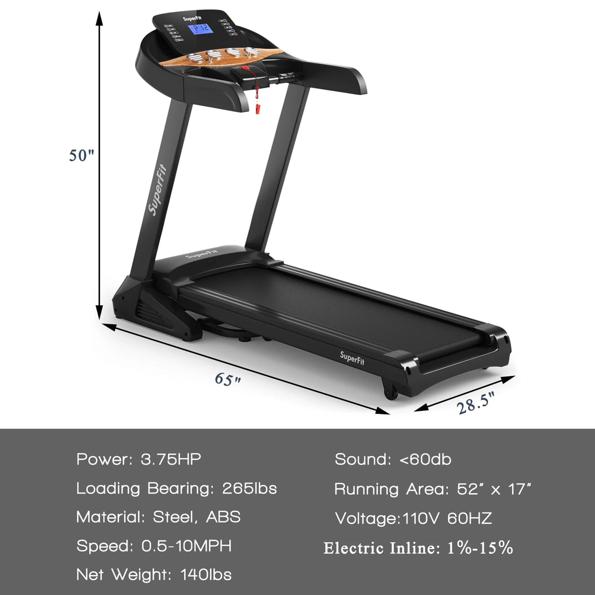 3.75HP Folding Treadmill with 15% Automatic Incline H532