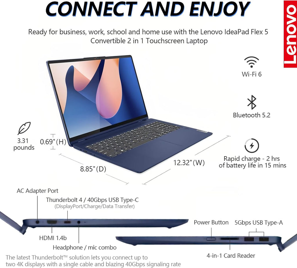 14 Inch FHD Touchscreen 2 in 1 Laptop, Intel Core i5, 16GB RAM 512GB SSD, Windows 11, Backlit Keyboard T639590