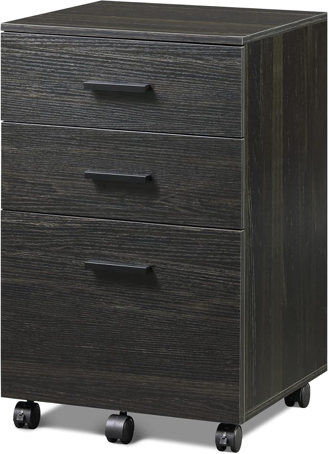 Black 3 Drawer Wood Mobile File Cabinet W3008