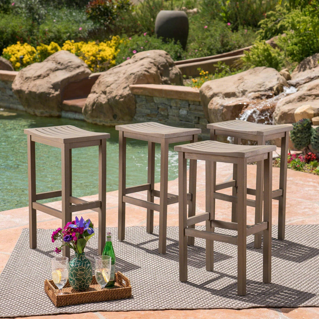 Gray Acacia Wood Outdoor Bar Stool Set of 4 O93668