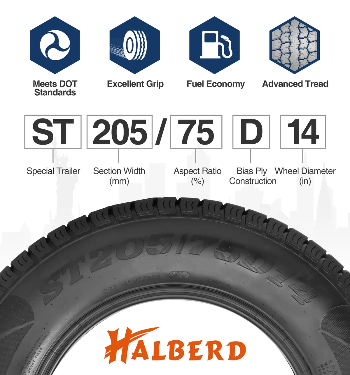 ST215/75D14 14in Load Range C Trailer Tires T3273