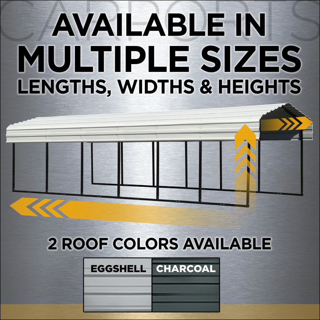 Galvanized Steel Carport Kit, 10' x 20' x 9' V8361