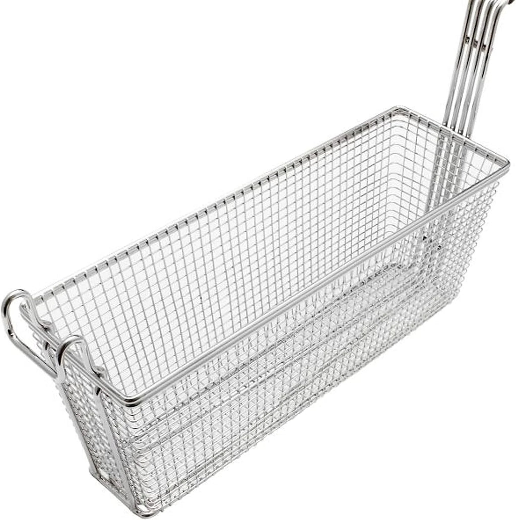 13-1/2" x 4-1/4" x 5-1/2" Rectangular Deep Fry Basket with Hook Nickel Plated Iron W679
