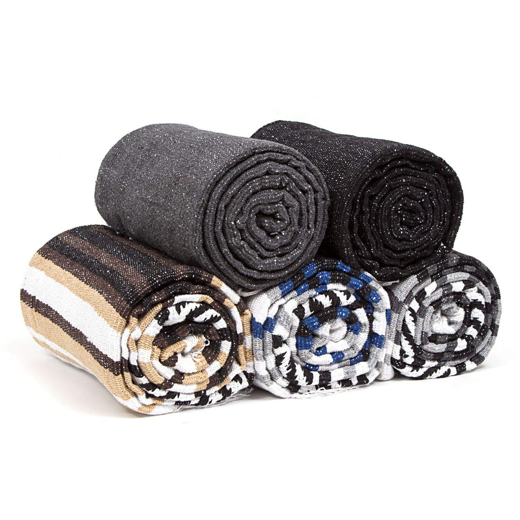 Blue Striped Woven Cotton Yoga Blanket V561835