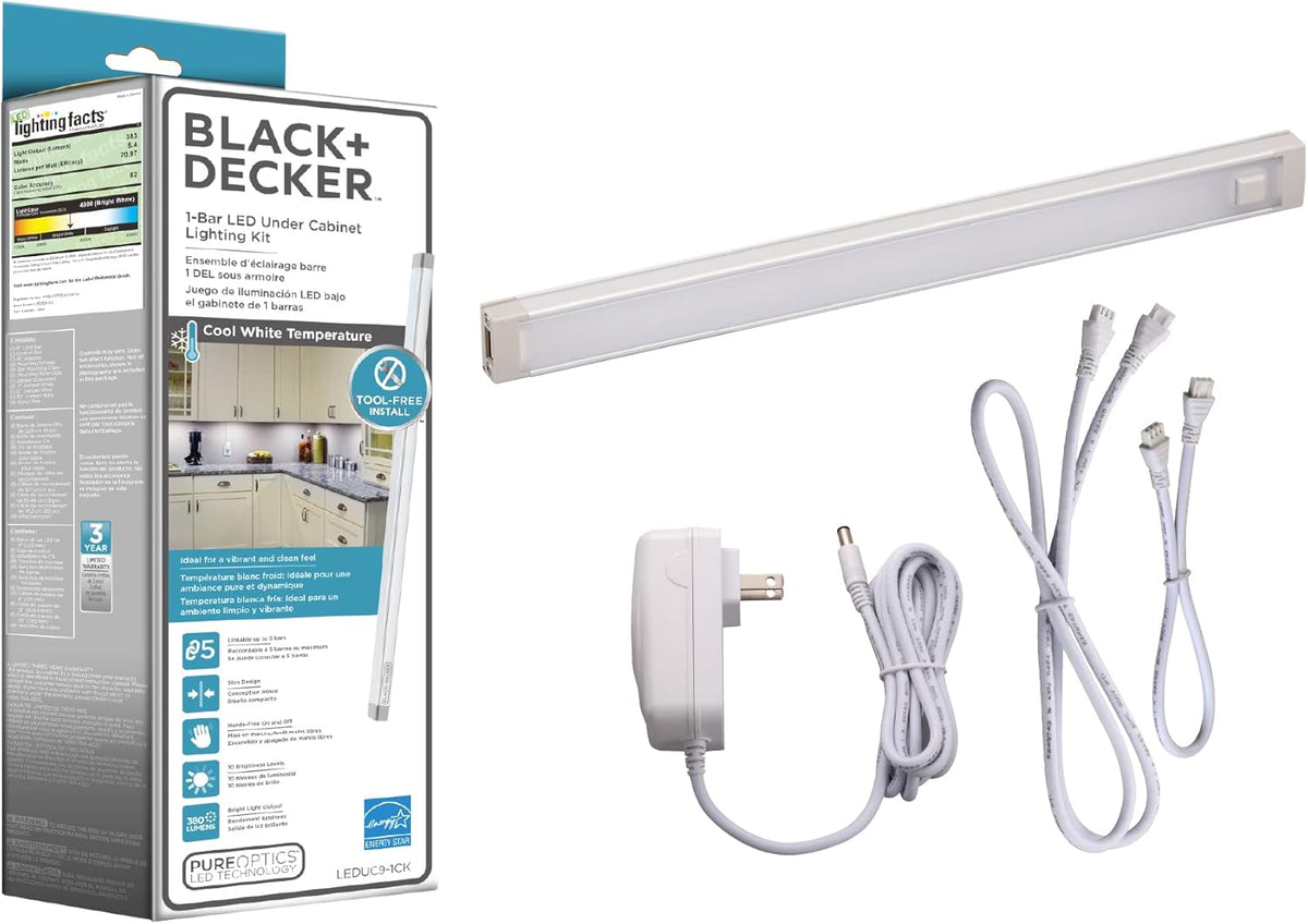 Warm White LED Under Cabinet Lighting Kit, 3-Bars, 9 Inches Each R967609