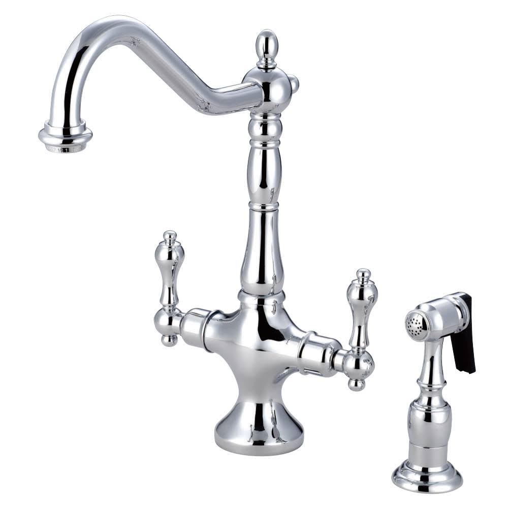 Chrome Double Handle Kitchen Faucet with Brass Sprayer S739