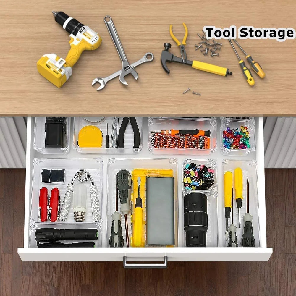 9 Pcs Clear Drawer Organizer Trays Assorted 4-Size Drawer Dividers Y998100