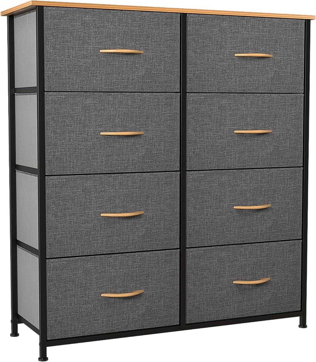 8 Drawer Fabric Dresser with Steel Frame and Wooden Top W18804