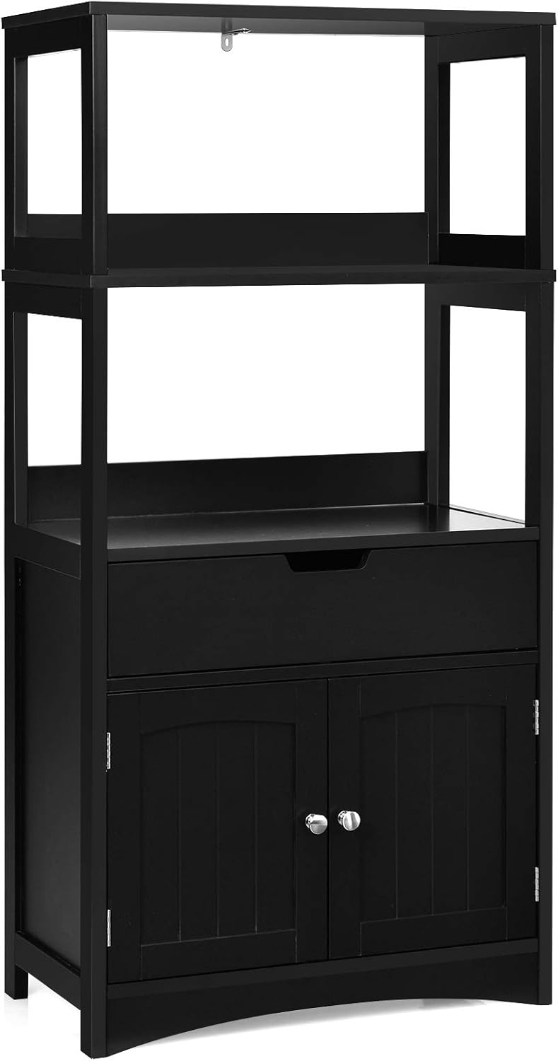 Grey Free Standing Bathroom Floor Cabinet with Drawer and Shelves P9272
