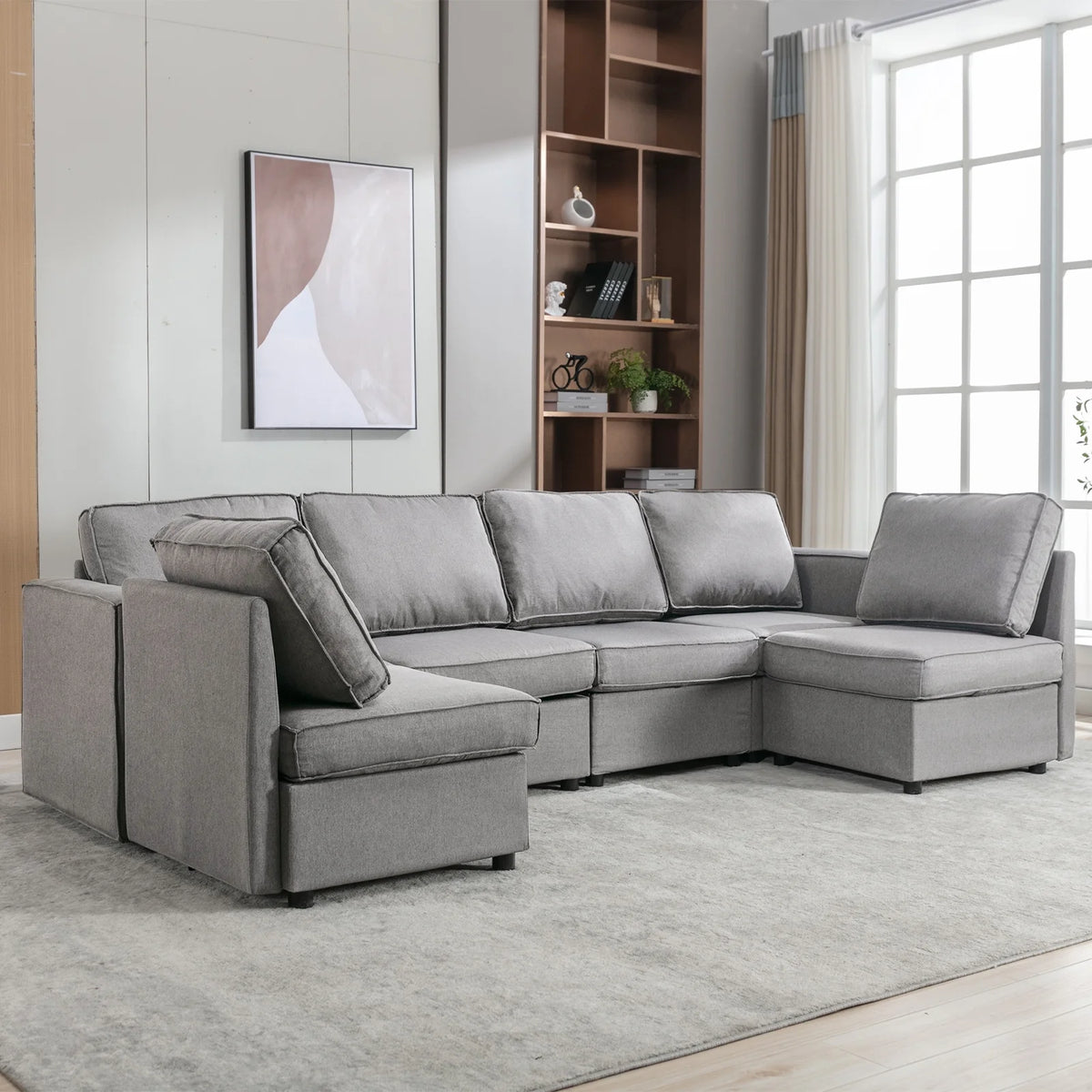 Light Grey U-Shaped Sectional Sofa with Storage and Reversible Chaises D2663