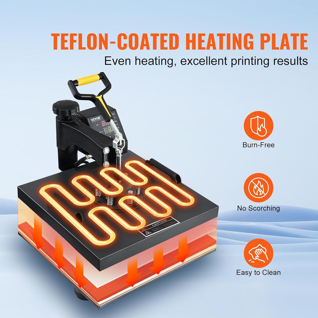 15x15 Heat Press Machine with Hat Press, 360° Swing Away Digital Tshirt Press Machine T55735