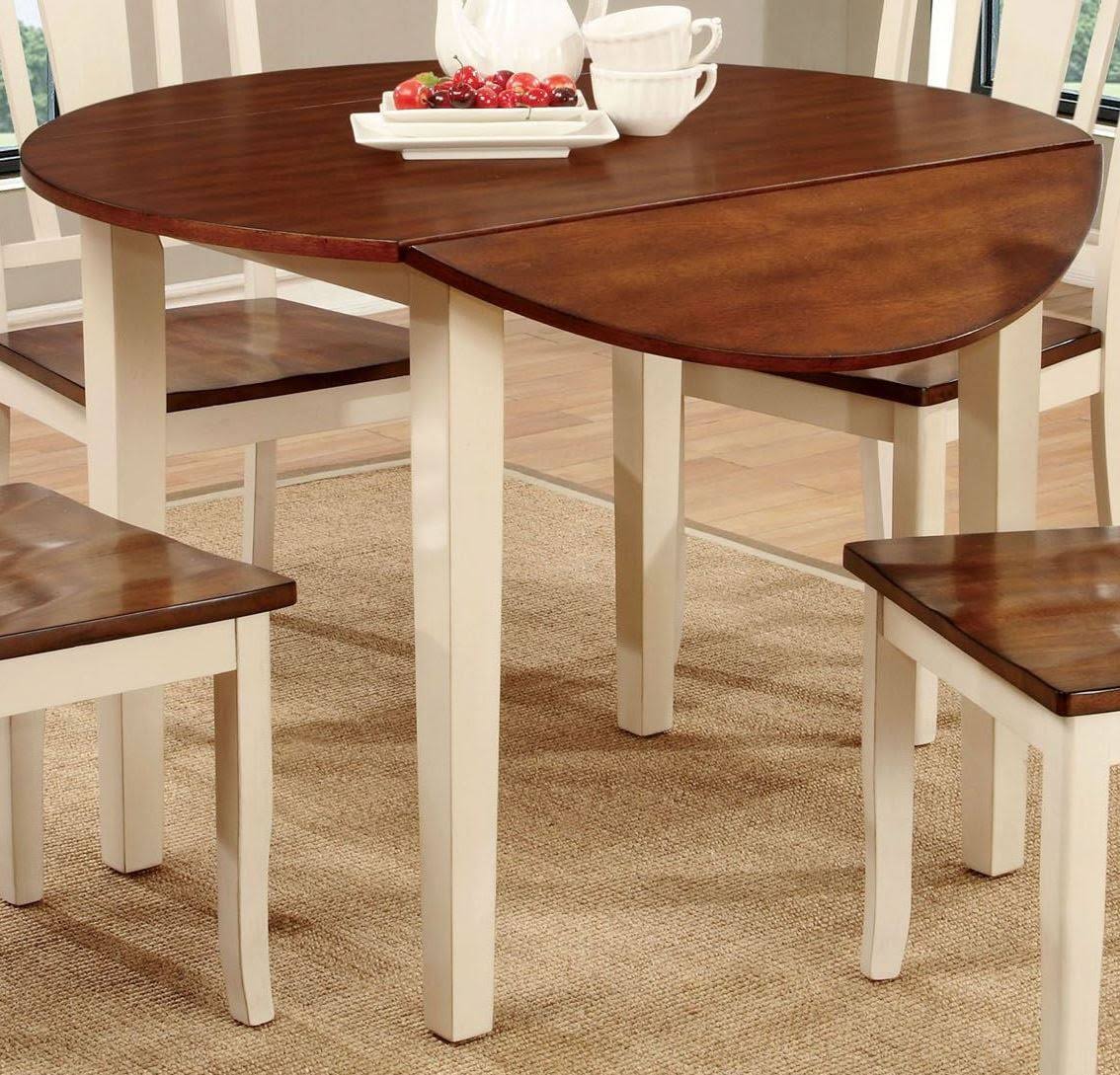 Vintage White and Cherry Round Drop Leaf Dining Table L14364
