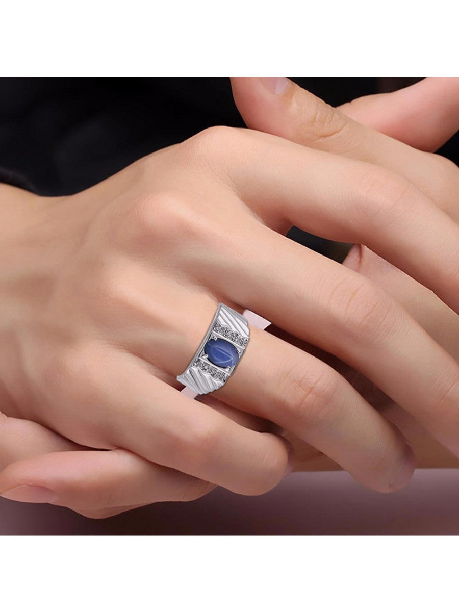 14K White Gold Oval Gemstone & Genuine Sparkling Diamond Ring J660