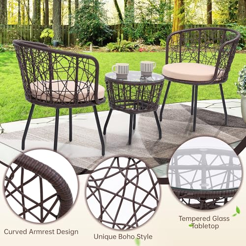 3 Pieces Beige All-Weather Wicker Patio Bistro Set U220