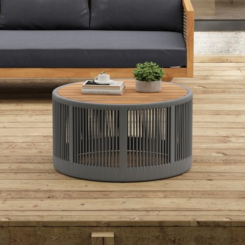 Rattan Outdoor Coffee Table with Acacia Wood Tabletop V1685