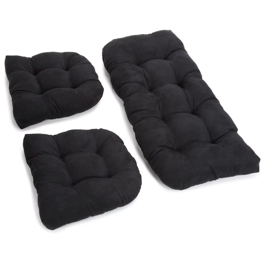 Black Microsuede Tufted Settee Cushion Set, Set of 3 N1742