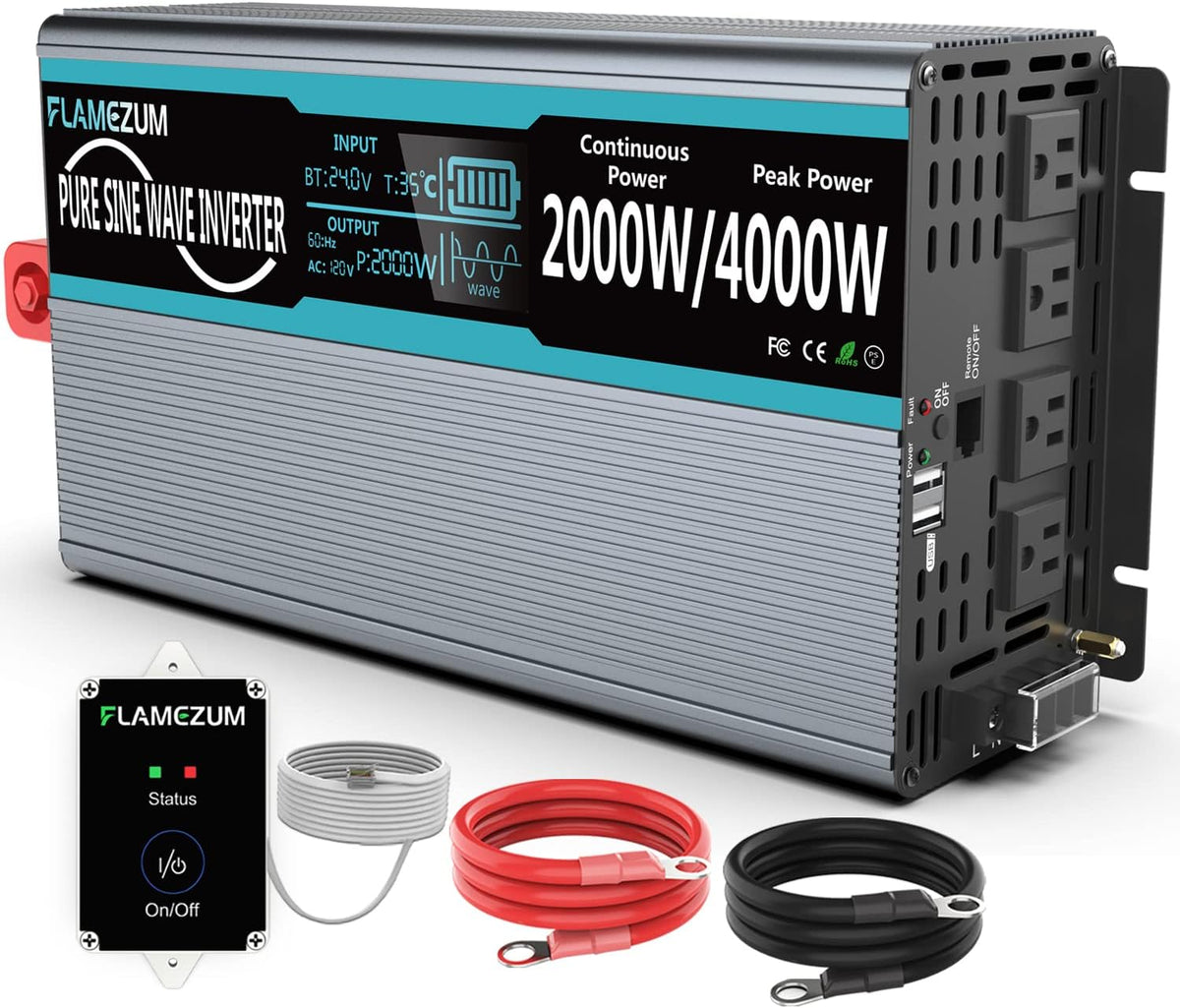 Pure Sine Wave 2000 Watt 12V DC to 110V/120V AC Power Inverter U92851
