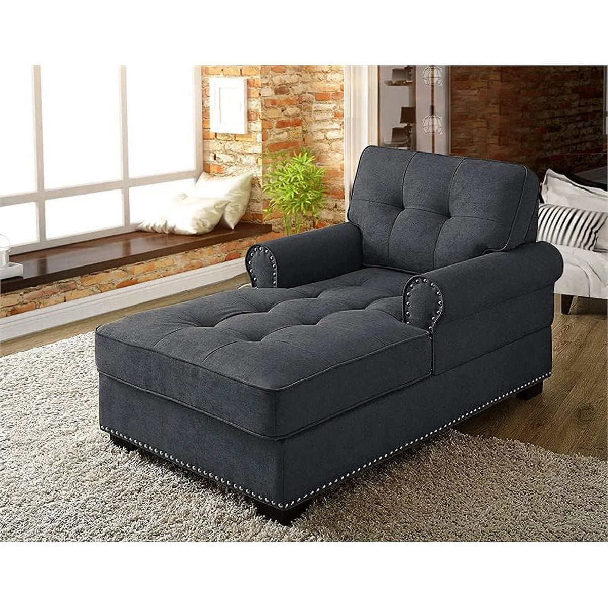 Gray Linen Fabric Indoor Chaise Lounge M812486