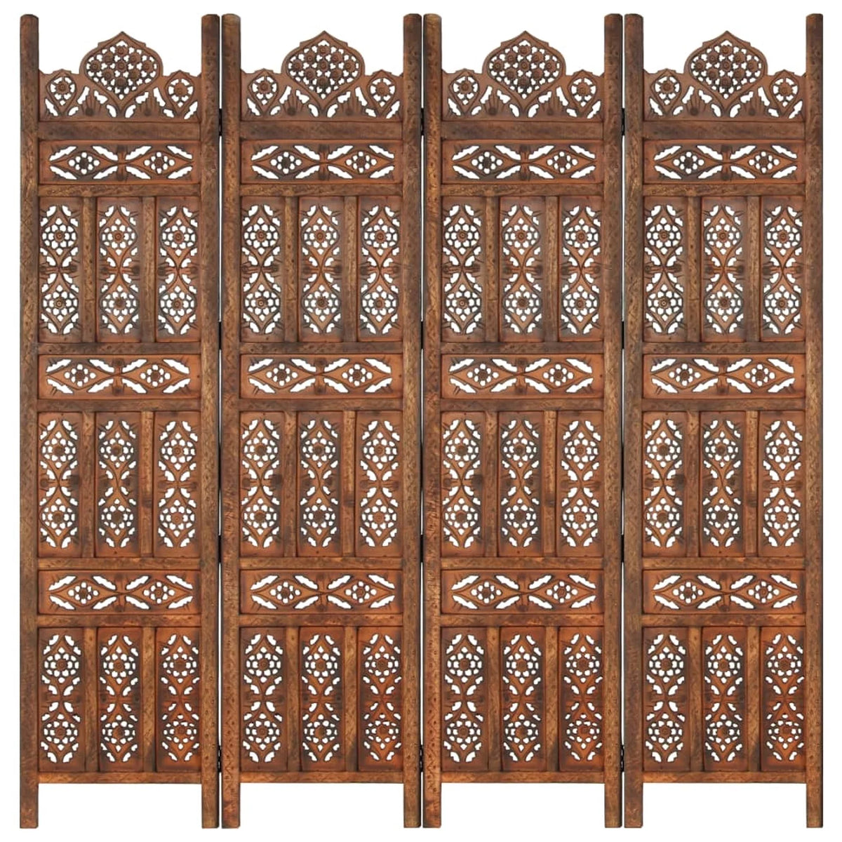 Hand Carved 4-Panel Mango Wood Room Divider O294903