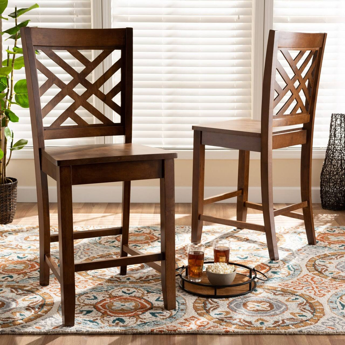 Walnut Brown 2-Piece Counter Stool Set R45943