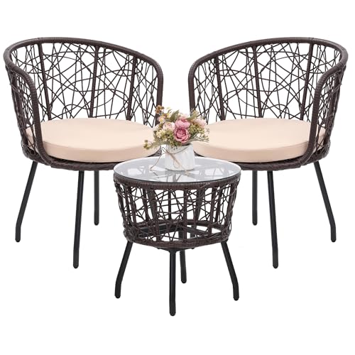 3 Pieces Beige All-Weather Wicker Patio Bistro Set U220
