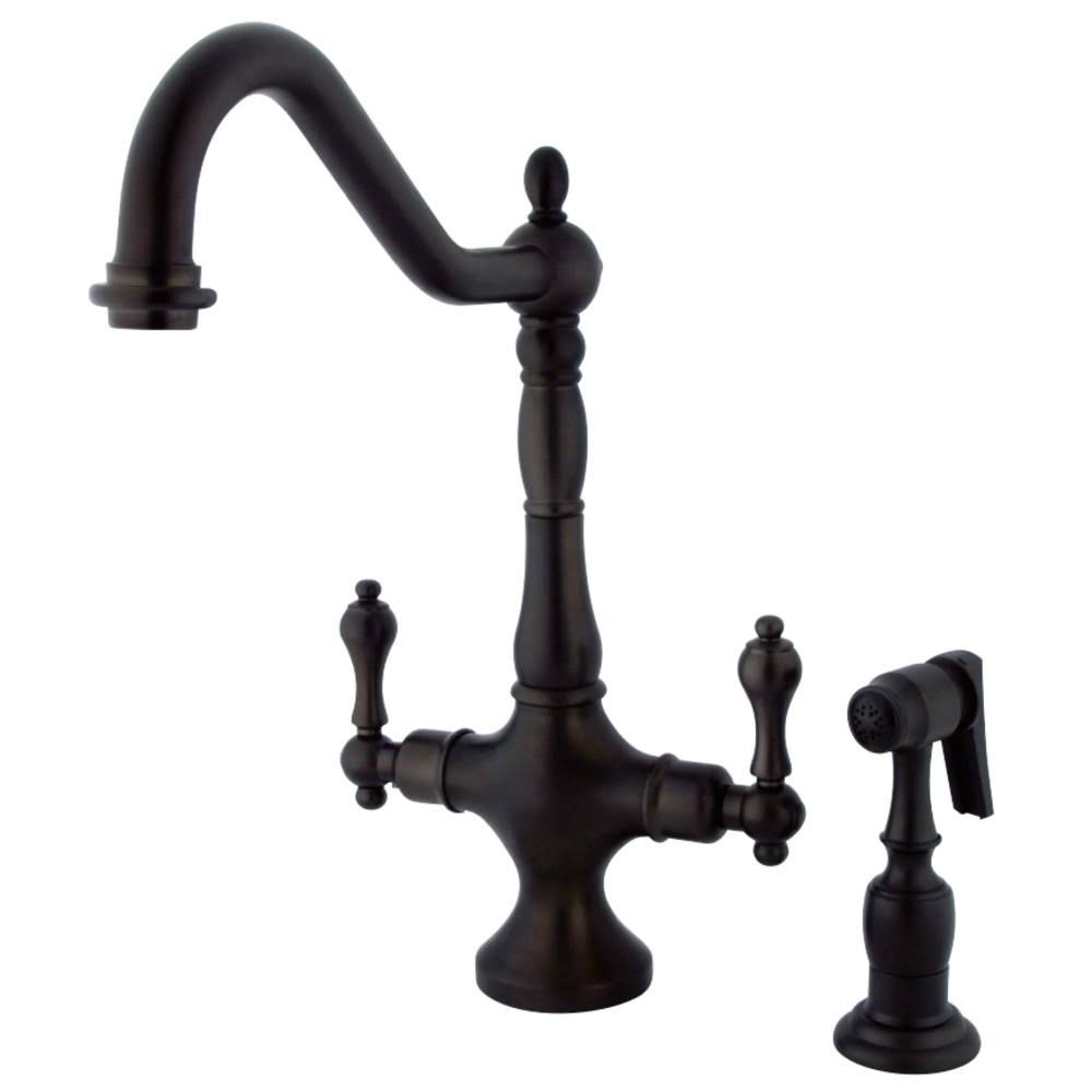 Chrome Double Handle Kitchen Faucet with Brass Sprayer S739