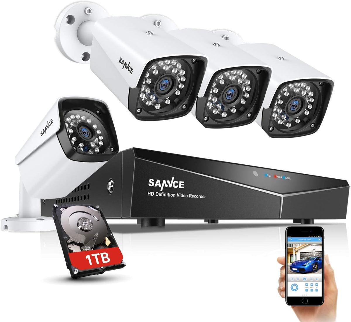 1080P 4 Pcs Outdoor Indoor CCTV Security Camera System with 1TB Hard Drive E176