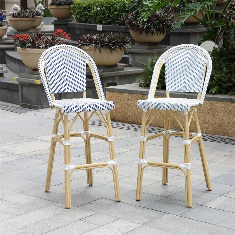 Blue Aluminum Patio Bar Chairs Set of 2 U91405