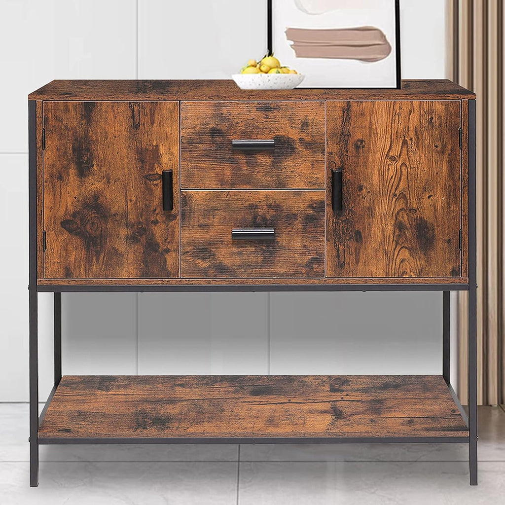 Rustic Brown Storage Cabinet with 2 Drawers and 1 Open Shelf A857906