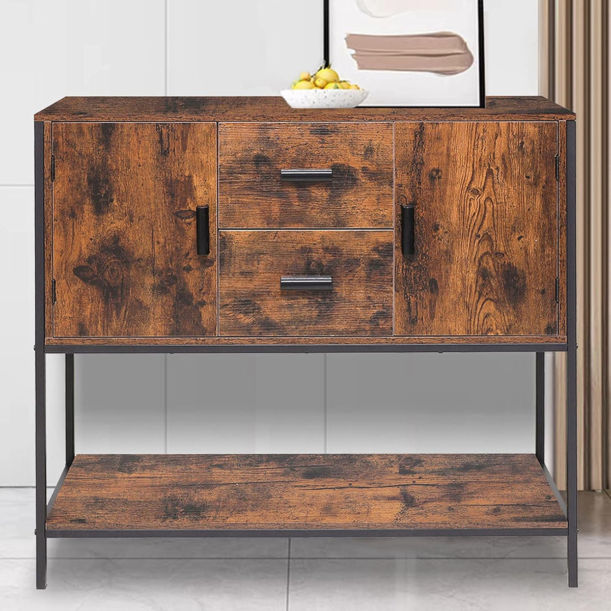 Rustic Brown Storage Cabinet with 2 Drawers and 1 Open Shelf A857906