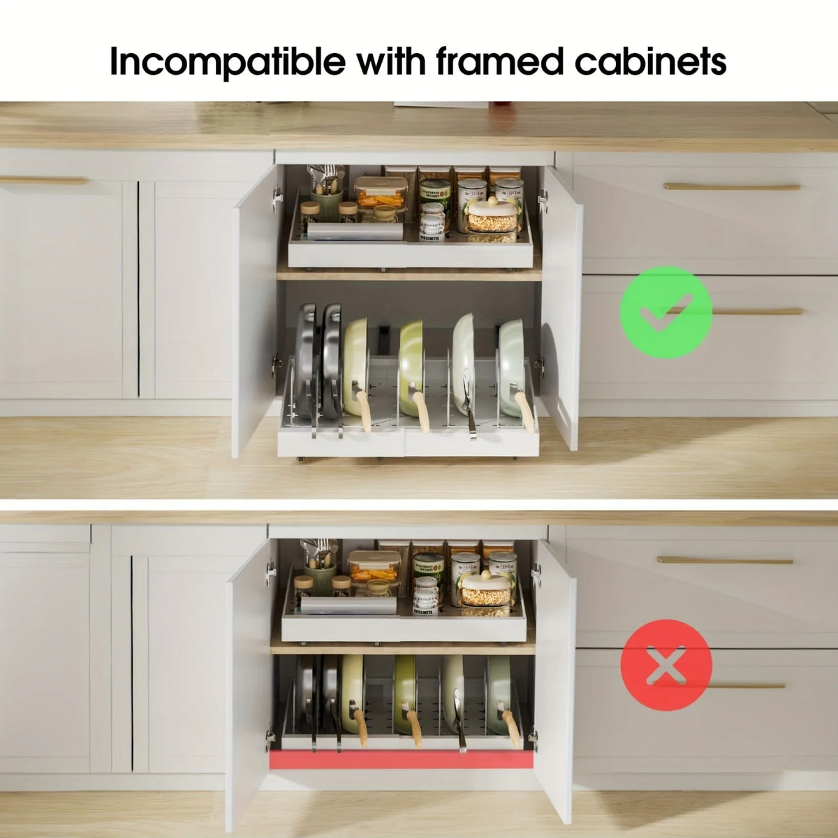 2Pack Expandable Pull Out Cabinet Organizer 16Deep, Slide Out Drawers With 6pcs Divider Racks, Roll Out Shelves Adhesive, Adjustable Width11.7-20 Q861