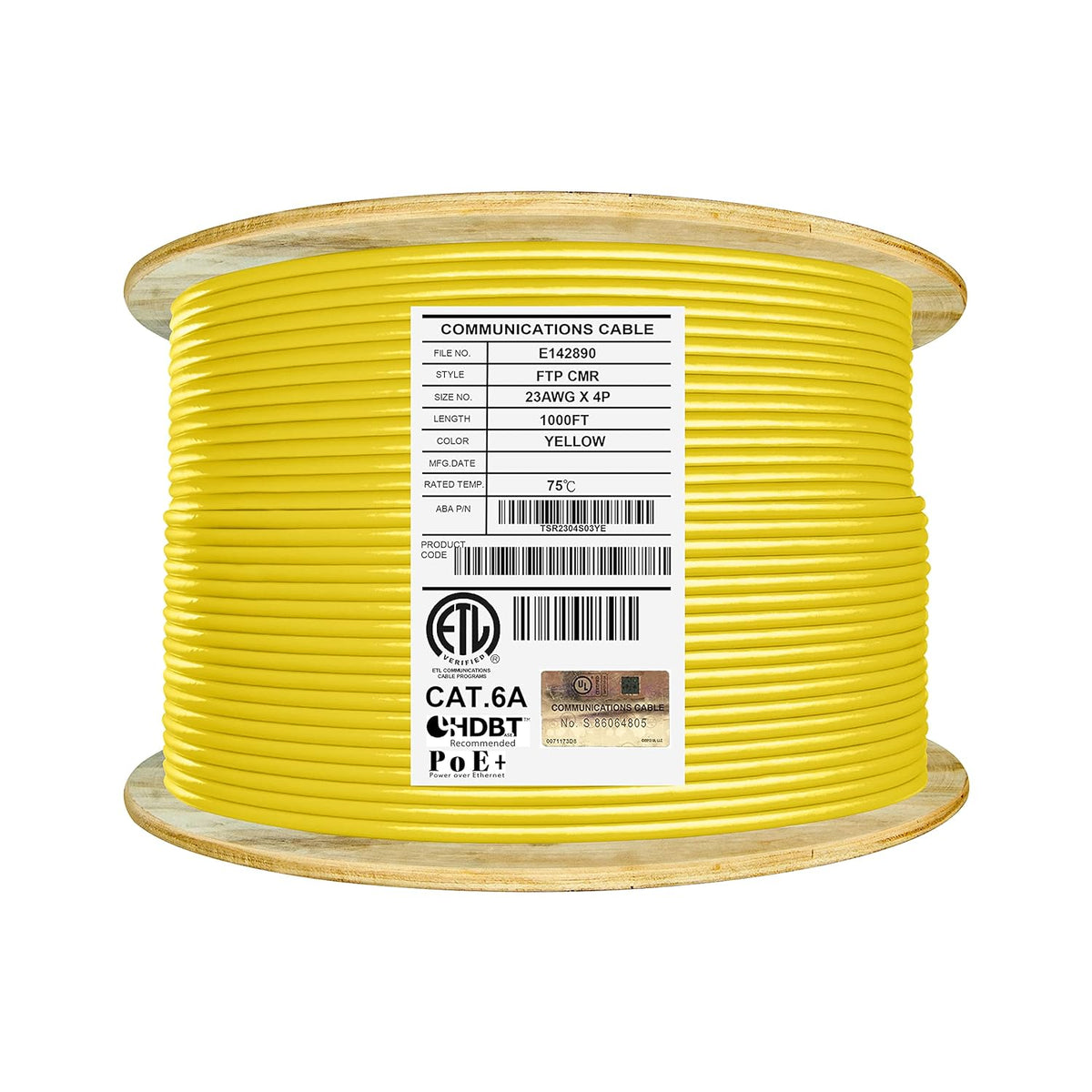 Cat6A Shielded Riser 1000ft FTP 23AWG Solid Bare Copper Ethernet Cable Reel Blue E985