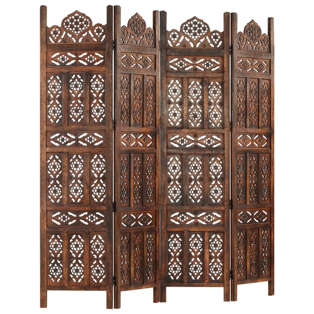 Hand Carved 4-Panel Mango Wood Room Divider O294903