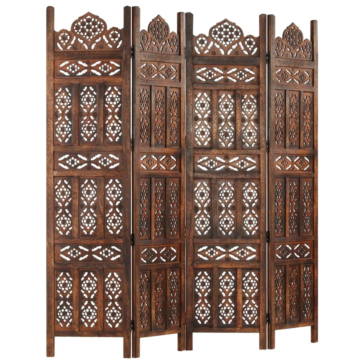 Hand Carved 4-Panel Mango Wood Room Divider O294903