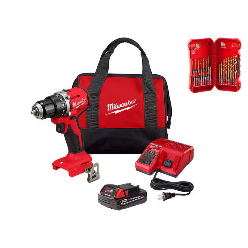 18-Volt Brushless Cordless Compact Drill/Driver Combo Kit with Titanium Drill Bit Set U30163