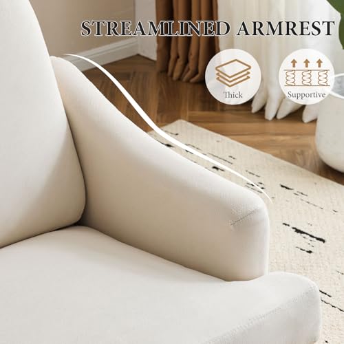 Beige Upholstered Accent Chair with Wood Legs V68895