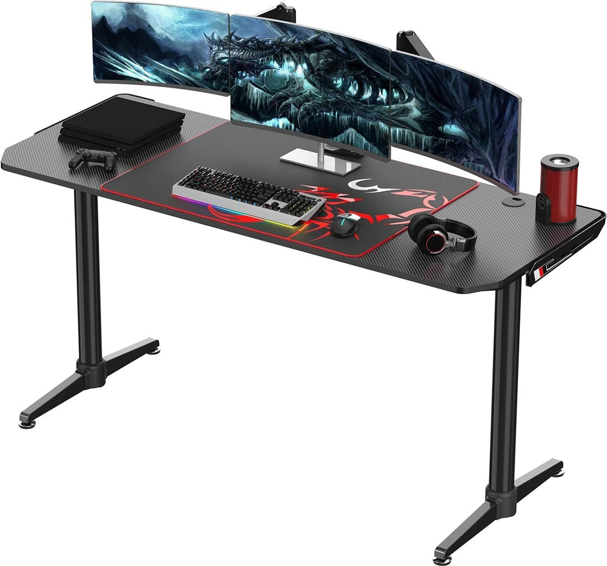 Black 60 inch Gaming Computer Desk with Carbon Fiber Surface E97802