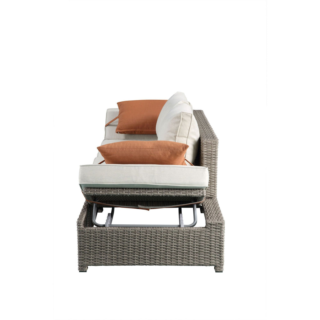 Beige Fabric Patio Sofa & Ottoman with 2 Pillows B703