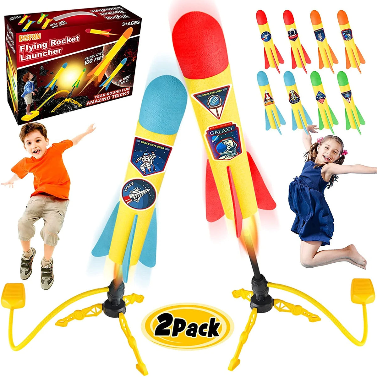 Terra Toy Rocket Launcher, 2 Launchers & 8 Foam Rockets, Outdoor Toy Q103799
