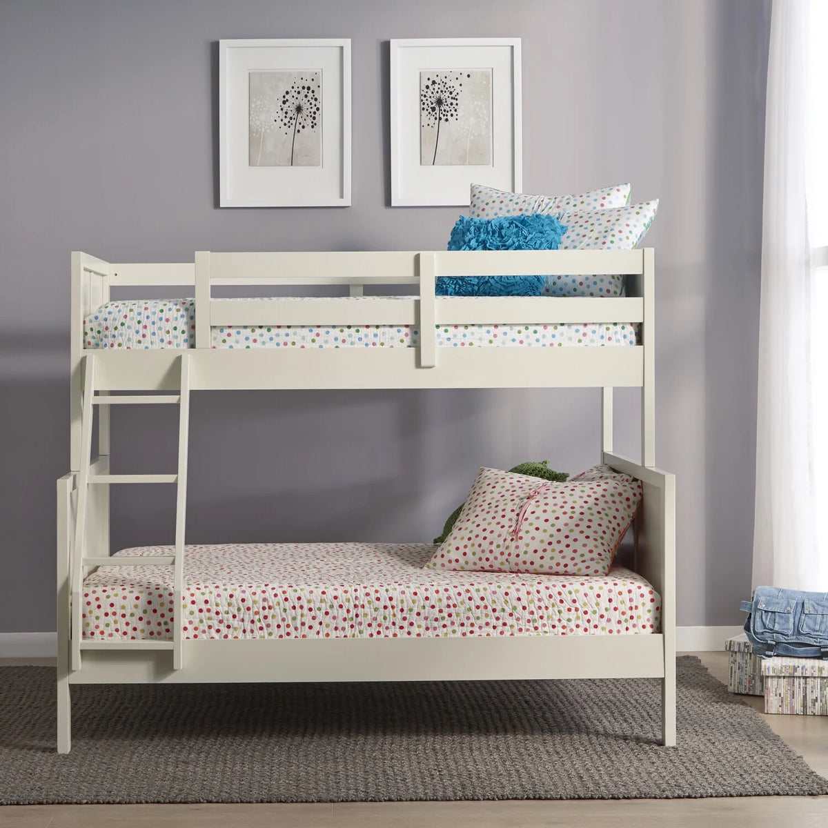 Off White Wood Twin Over Full Bunk Bed H2342